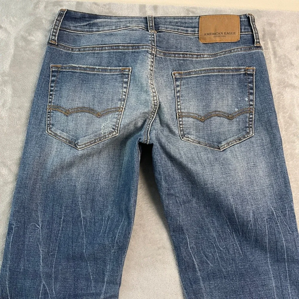 American Eagle Slim Straight Extreme Flex 4 Jeans Mens Blue Distressed 30x36